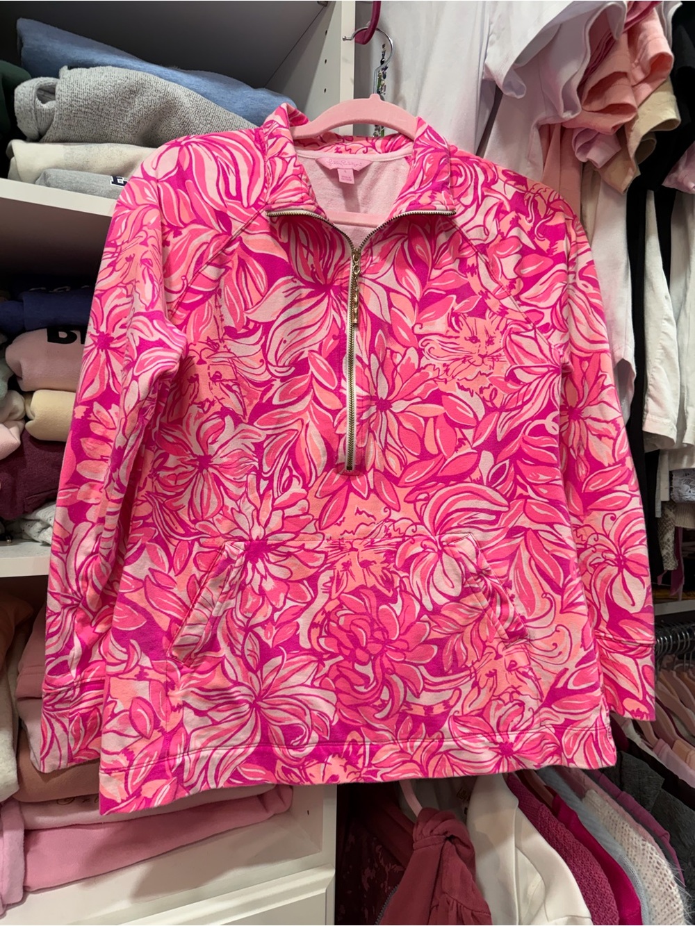 Lilly Pulitzer Women’s Pink Floral Half-Zip Pullover Jacket, small